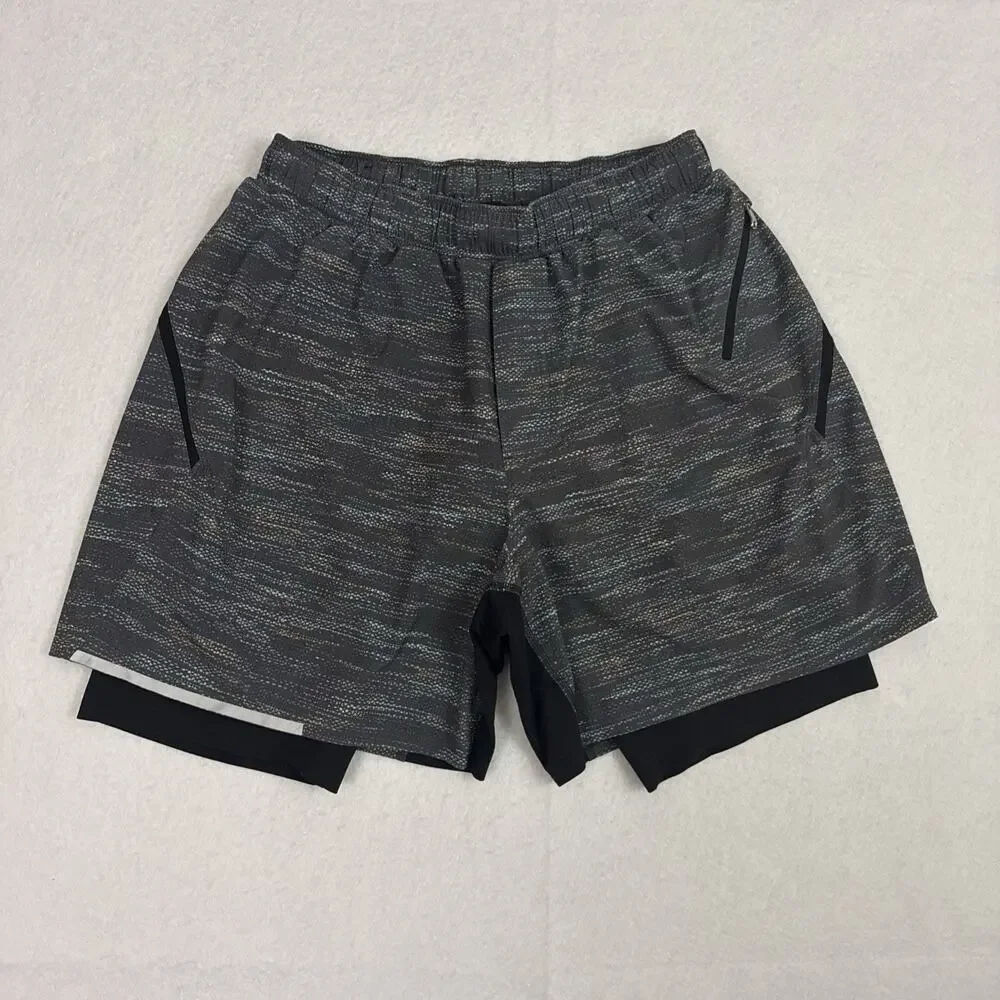 Lululemon Surge Shorts Men Large Deep Coal Black Heather Lined Run